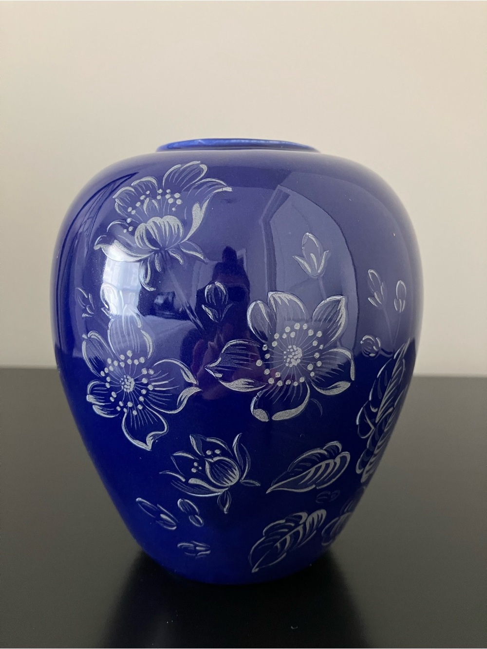 Vintage Cobalt Floral Ceramic Vase - Decorative Home Accent